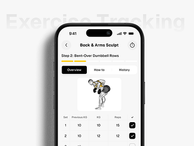 Fitness mobile app | Exercise tracking design exercise exercise tracking history instruction mobile share share results sport stopwatch table timer tracking ui workout workout progress workout summary