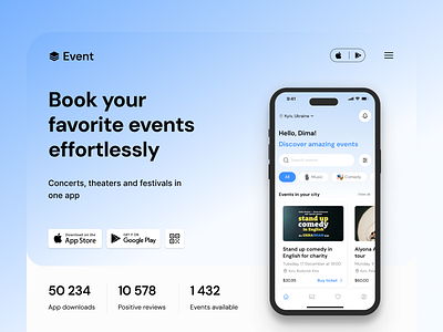 Event Booking Landing Page app booking concert design event events festival figma landing minimalist ticket trendy ui webdesign