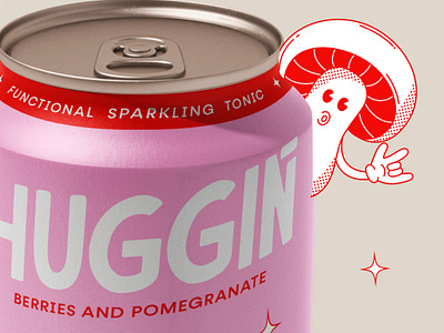 Huggin - Packaging Design branding can design drink graphic design illustration label logo mushroom packaging product