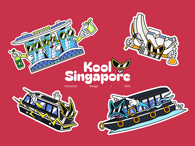 Kool Singapore 😎🇸🇬 asia branding building building illustration character design cool design illustration landmark logo marina bay sands red retro singapore sticker sunglasses transportation travel traveller vector