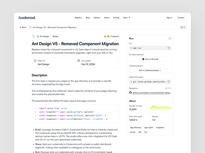 Codemod | Codemod page blog chart code codemod light registry repository sidebar text