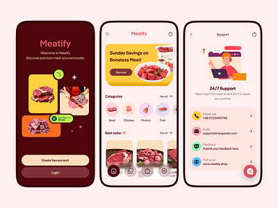 Meatify - Hala Food Online Shopping App Design app design halal meat mobile online shop ui ux