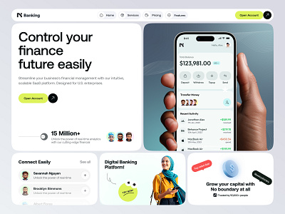 Financial App – Header Exploration bank services banking banking app crypto crypto design digital banking finance finance app finance website financial financial app fintech fintech website header header exploration landing page online banking payments ui ux