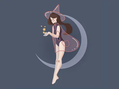 summer witch design designer designinspiration dribbble flat flatdesign illustration minimal moon star ui uidesign uiux vector witch