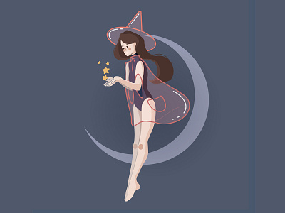 summer witch design designer designinspiration dribbble flat flatdesign illustration minimal moon star ui uidesign uiux vector witch