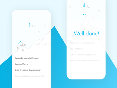 Hiking To The Done Todo App app blue design hiking illustration list minimal minimalist mobile mobile app mountain step todo todo app todolist ui ui design ux white