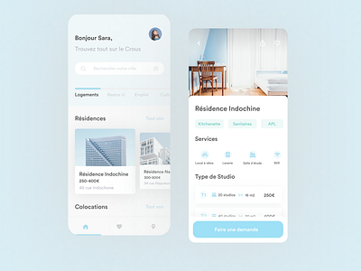 Le Crous App Redesign blue home housing minimal realestate redesign search students ui user interface ux