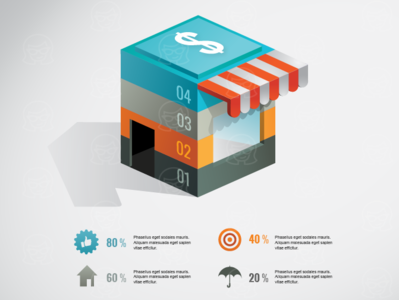 Shopping Infographic Template with 3D Store data visualization design graphic illustration illustrator infographic infographic design infographics photoshop powerpoint presentation shop shopping template vector