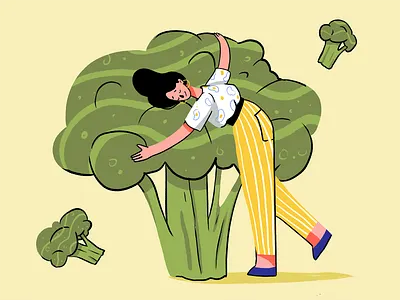 Broccoli Lover Illustration blog illustration broccoli character character design creative agency design design studio digital art digital illustration digital painting graphic design health healthy eating healthy life hero image illustration illustrator vegetables website illustration woman
