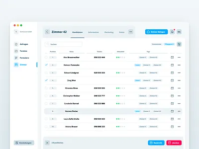 Room Management clean crm design excel mac saas table ui