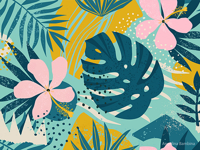 Tropical flowers and palm leaves on background. abstract animal design flower foliage forest illustration jungle leopard modern monstera pattern seamless summer tree tropical vector