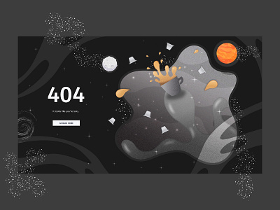 404 Error page design for coffee capsule manufacturing company 404 error 404 error page black black and white branding coffee coffee capsules cosmos flat gradient illustraor illustration illustration art minimal minimalism minimalist design moon sun illustration ui vector