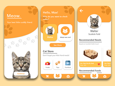 Meow animals app cat cats design ui uiux ux