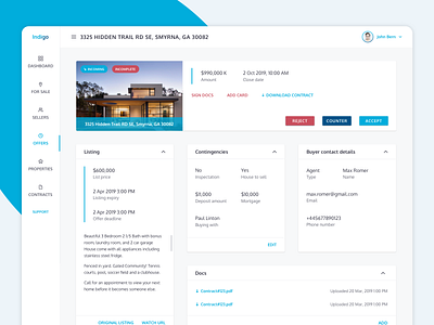 Material Design: Single Offer page buyers contingencies contracts dashboard design listing page listings material colors material design material design 2 offer offers real estate real estate agency real estate agent real estate branding ui ux ux design web