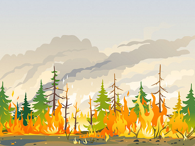 Burning Forest disaster fire forest illustration landscape nature siberia vector wildfire