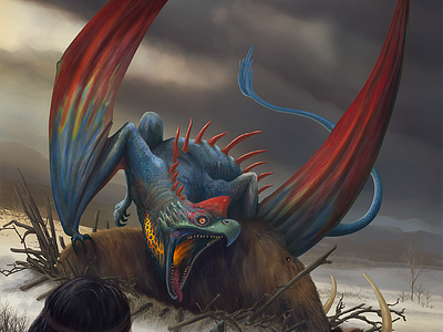 Hunger concept art digital illustration digital painting dragon dragoncalendar fantasy hunter illustration mammoth prehistoric winter wyvern