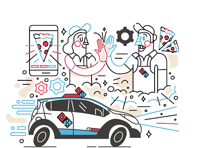 Pizza delivery five high lines mobile people pizza