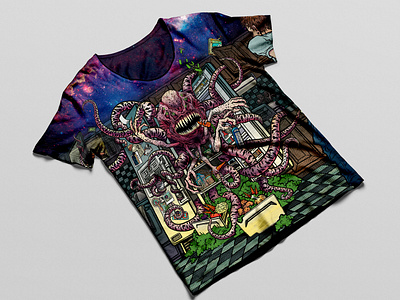 Fridge Monster Tee apparel design apparel mockup artwork creepy design digital art digital illustration digital painting graphic artist illustration monster