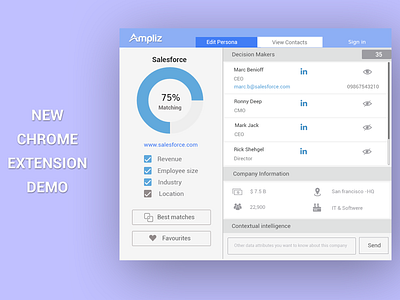 New chrome extension For prospect match chrome chrome extension design extension sales dashboard sales tool salesforce ui ux