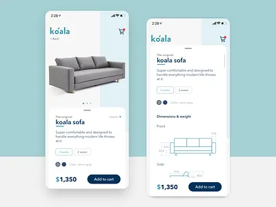 Koala Mobile Ui affinity designer app cart design ecommerce ios minimal design mobile app design mobile design mobile ui product ui ux vector