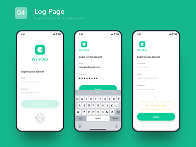 04 log page app data design sketch ui ux