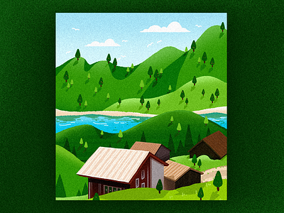 Mountain House art blue cloud design green hill house illustration landscape nature tree 🌳