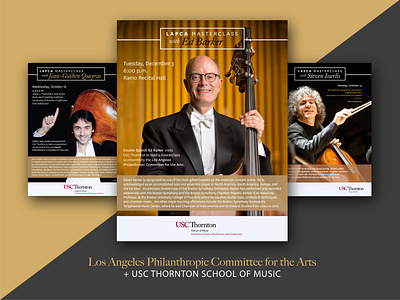 USC Thornton + LAPCA Masterclass Posters cello classical classical music concert concert flyer concert poster design double bass event poster graphic design masterclass music orchestra poster print simple university usc