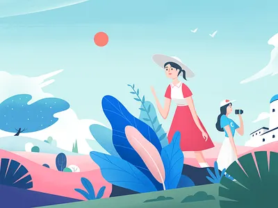 Travel diary blue china girl illustration nature plant summer travel