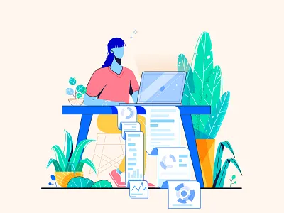 Statistics 2d blueprint character colors design facebook ad girl illustration illustration art illustration design paper plants statistics vector