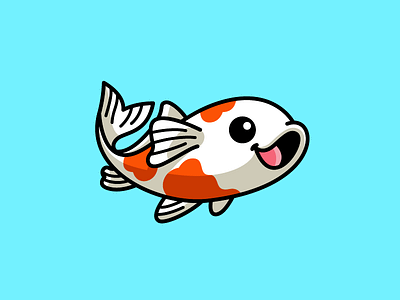 Koi Fish adorable lovely asian culture blue lily cartoon comic character mascot child children china japan cute fun funny dynamic movement goldfish gold happy smile illustrative illustration koi fish logo identity luck lucky oriental beauty pond swimming sticker design tshirt shirt water aquarium