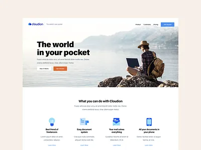 Landing Page - Cloudion app blue bold font clean cloud hero section homepage icon landing design landing page minimal orange user interface web design