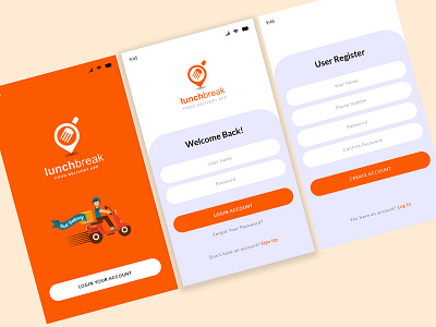 Food Delivery App Concept app concept app desgn food app food app ui illustration login form login page sign up ui