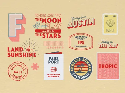 Playing with Fonseca Grande Font badges branding branding design classic free font illustration postcards posters retro travel typography vintage