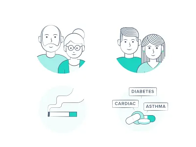Health Insurance graphics for ETINSURE character couple design etmoney health insurance icons illustration insurance line graphic medicine parents smoker ui vector