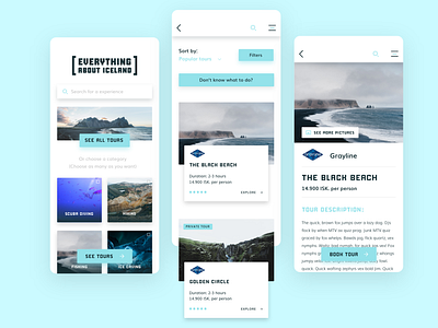 Tour app android animation app app design branding design filters iceland ios menu minimal native nature pictures tours ui ui design uiux uxdesign webdesign