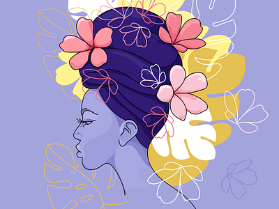 no 1: haze digital flower illustration jungle leaf leaves lilac pink portrait white woman yellow