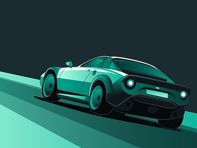 Stratos car digital driving gradient green illustration lancia monochrome moving rear stratos