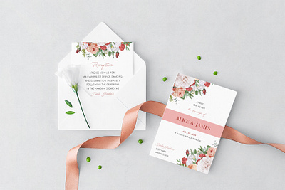 Gently Floral Wedding Set announcement celebration ceremony floral floral design invitation red wedding wedding card wedding invite weddingdesign weddings weddingtemplate