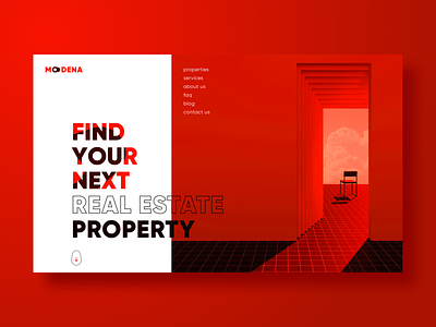 Modena - Web UI Exploration clean design elegant graphics illustration interface landing luxury minimal modern realestate red simple typography ui ux website website design