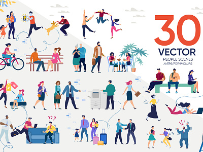 People Scenes Flat Collection background cartoon flat graphic illustration life man meeting minimal mixed people scene social style together urban vector wallpaper woman young
