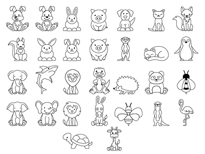 cute animals animal avatar design flat icon illustration vector web