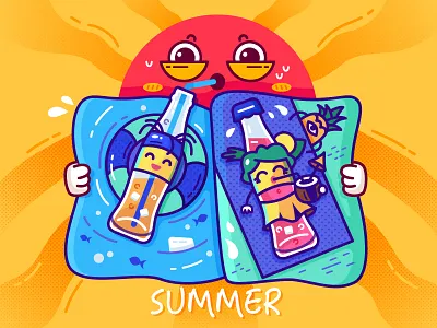 Summer beach bikini bottles ocean soda sun