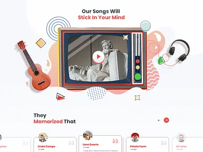 Video and Reviews section for musical tool website branding clean design flat homepage homepage design illustration memphis style minimal product page reviews ui ux vector video play web website