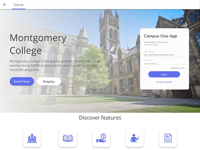 College landing page simple design.. adobe xd college app design landing page design minimalist student app ui design uiux