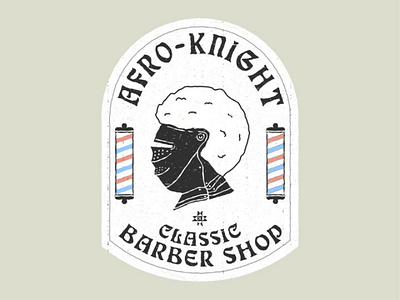 Afro knight - Barber Shop badge badge design branding design handmade illustration linework stamps sticker vintage vintage badge