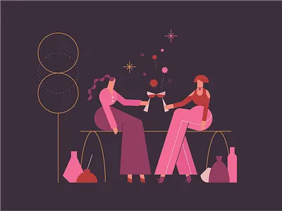 Cheers🥂 2d business chair champaign clean design flat geometic graphic icon illustration minimal mobile night party pink red web wine women