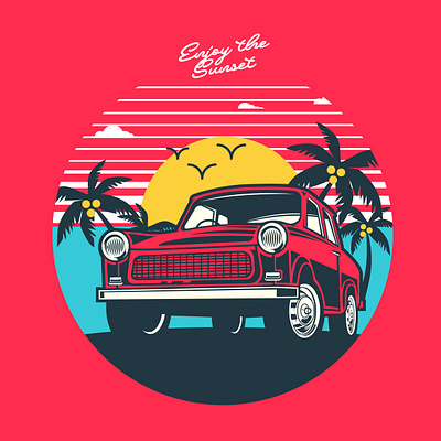 Enjoy the sunset classic illustration vector vintage