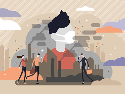 Urban air pollution air pollution concept damage dust environment factory flat global warming health illustration industrial smog vector