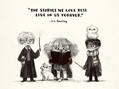 Magic Stories character characterdesign cute drawing harry potter hermione granger illustration jk rowling pets ron weasley