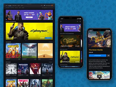 Epic Games Store Launcher app design app designer business cyberpunk 2077 dashboard desktop app freelancer game app game design games mobile app mobile design mobile ui play shop steam store app store design the outer worlds ui ux design